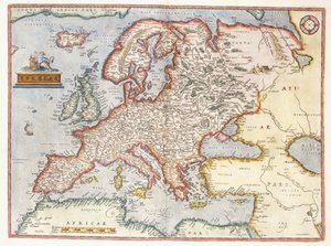 Kort over Europa, 1587 af Abraham Ortelius