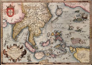 Kort over Ostindien af Ortelius, ca. 1570 (koloreret stik) af Abraham Ortelius
