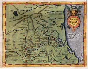 Kort over den Mexicanske Golf (Guastecan), fra Hernando de Sotos ekspedition i 1570 (gravering) af Abraham Ortelius