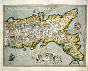 Kort over kongeriget Napoli, Italien, fra Theatrum Orbis Terrarum af Abraham Ortelius af Abraham Ortelius