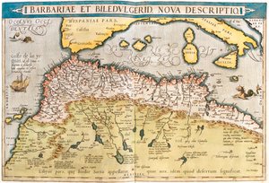 Marokko, Algeriet, Tunesien, Vestlibyen, Vestsahara, Mauretanien, Senegal, Mali, Niger af Abraham Ortelius
