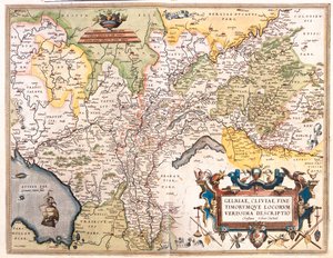 Holland (provins: Nordholland, Flevoland, Overijssel, Gelderland, Limburg), Tyskland (delstat: Niedersachsen, Nordrhein-Westfalen) af Abraham Ortelius