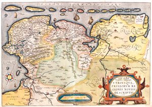 Holland (provins: Overijssel, Flevoland, Drenthe, Friesland, Groningen), Tyskland (delstat: Niedersachsen, Nordrhein-Westfalen) af Abraham Ortelius