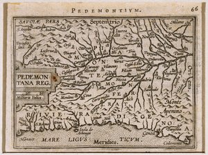 Regionerne Piemonte og Vestligurien. Fra Theatrum Orbis Terrarum af Abraham Ortelius af Abraham Ortelius