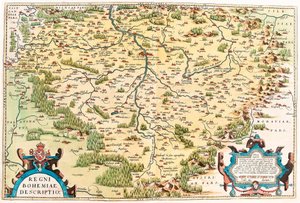 Beskrivelse af Kongeriget Bøhmen Geografisk kort over Bohemes territorium fra "Theatrum Orbis Terrarum" af Abraham Ortelius (Oertel, Ortell eller Ortel af Abraham Ortelius