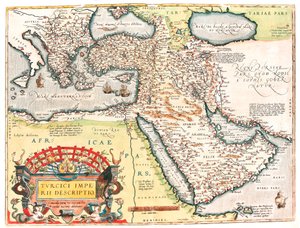 Beskrivelse af det tyrkiske imperium Geografikort over det osmanniske imperiums territorium taget fra "Theatrum of the World" af Abraham Ortelius (Oertel, Ortell eller Ortel af Abraham Ortelius