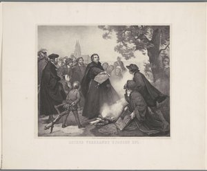 Luther brænder tyren Luther brænder pavens tyr (titel på objekt) af Abraham Pieter Felix