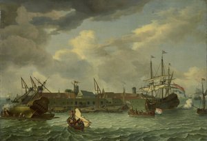 Øen Onrust nær Batavia (Jakarta) af Abraham Storck (manner of)