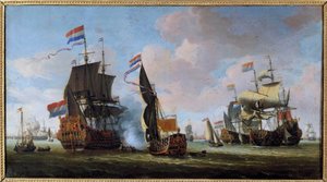 Marine: scene for søslag Maleri af Abraham Storck (1635-1710) Angers fra det 17. århundrede, Museum of Fine Arts