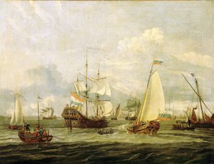 Peter den Store (1672-1725), tsar af Rusland, inspicerer en båd i Amsterdam (Holland). Olie på lærred af Abraham Storck (1635-1710). af Abraham Storck