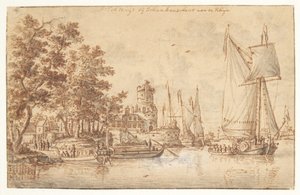 Rhinlandskab med borg og skibe af Abraham Storck