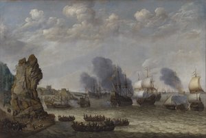 Et slag nær en kyst mellem spaniere og landende hollændere