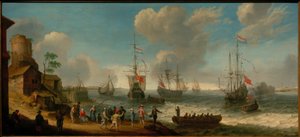 Hollandske skibe i en flodmunding af Abraham Willarts