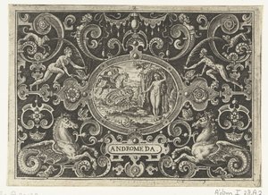 Cartouche: Perseus befrier Andromeda ANDROMEDA (titel på objekt) af Abraham de Bruyn