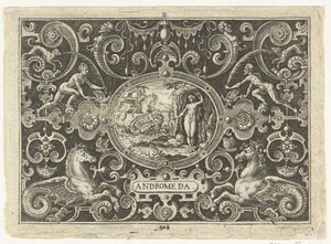 Cartouche: Perseus befrier Andromeda Ovale kartoucher med scener fra Perseus