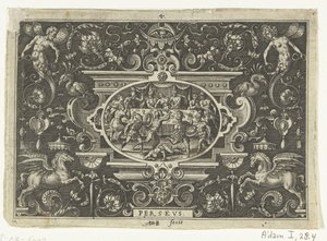 Cartouche: Phineus forstyrrer Perseus og Andromedas bryllup PERSEUS (titel på objekt) Ovale kartoucher med scener fra Perseus