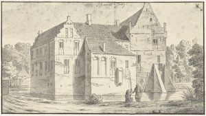 Rhaens hus i Overijssel, to lystfiskere foran af Abraham de Haen (II)