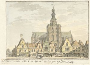 Kirke og Marked i Bergen op Zoom af Abraham de Haen (II)