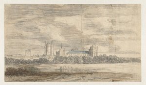 Udsigt over Château de Vincennes, bag en række træer
