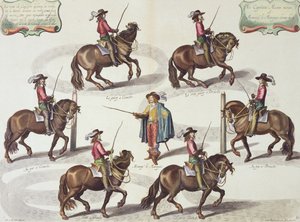 Markisen af Newcastle giver kaptajn Mazin en ridelektion, plade 15 fra The Method and New Invention of Dressing Horses af William Cavendish (1592-1676) Marquis of Newcastle, indgraveret af Lucas Vo