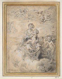 Jomfru og barn i himlen, med Putti