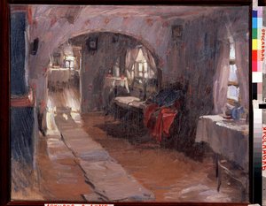 I et landsted. Maleri af Abram Yefimovich Arkhipov (1862-1930). Olie på lærred, 71,5 x 88 cm