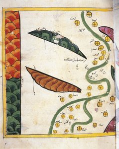 Kort over Nildeltaet og to oaser (vellum) af Abu Muhammad Al Idrisi or Edrisi