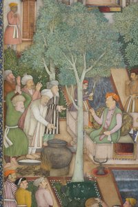 Detalje fra kejser Jahangir med hellige mænd i en have, ca. 1615 (ugennemsigtigt wc og guld på papir)