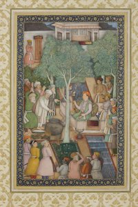 Kejser Jahangir med hellige mænd i en have, ca. 1615 (ugennemsigtigt wc og guld på papir)