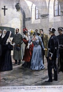 I Madrid bliver en ung kvinde, Mademoiselle Ubao, revet fra livet som en nonne i et kloster, hvor hun var på forslag fra jesuitterne. Illustration af Beltrame. Domenica del corriere. 1901. af Achille Beltrame