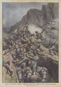 Ved Valle Inferno-passet river en deling alpine tropper, efter en heroisk kamp, ​​en skyttegrav op? af Achille Beltrame
