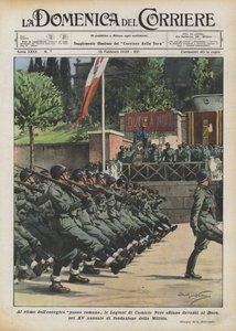 På rytmen af ​​det energiske romerske skridt paraderer Legions of Black Shirts foran Duce?