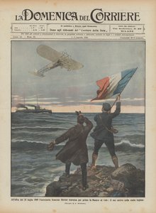 Ved daggry den 25. juli 1909 var den franske flyvemaskine Bleriot den første til at flyve over Den Engelske Kanal. af Achille Beltrame