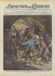 Åbning af Montorso-tunnelen på motorvejen Rom-Napoli, møde mellem de to hold efter den sidste mine af Achille Beltrame