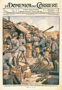 Østrigske barbarer forbereder sig til offensiven på Lower Isonzo, illustration fra La Domenica del Corriere, 23. juli af Achille Beltrame