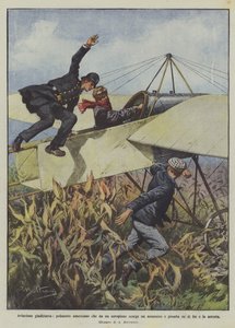 Retlig luftfart, amerikansk politimand, der ser en morder fra en flyvemaskine og styrter ned for at anholde ham af Achille Beltrame