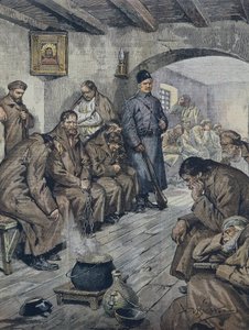 BELTRAME, Achilles (1871-1945). Russiske fanger i sultestrejke for deres tuberkulæres frihed. Illustration af A. Beltrame, La Domenica i Corriere, 19. juni af Achille Beltrame