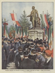 Indvielsesceremoni for monumentet for patrioten G. Candiani i Casa dei Veterani i Turate, som han grundlagde. af Achille Beltrame