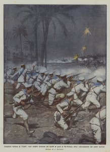Italiensk erobring af Tripoli, tyrkisk natangreb på brøndene i Bu-Meliana forsvaret forgæves ? af Achille Beltrame