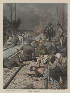 Strejkende landmænd fra Argenta (Ferrara), der bruger natten på at krydse jernbanen for at ? af Achille Beltrame