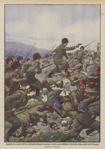 Kosakker, der rykker frem til at synge nationalsangen og jager tyrkerne ud nær Dalibaba? af Achille Beltrame