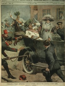 Forsideillustration af mordet på ærkehertug Franz Ferdinand af Østrig, arving til den østrig-ungarske trone, Sarajevo af Achille Beltrame