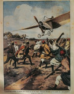 Forsideillustration af kaptajn Moizo, der forsøger en styrtlanding under den afrikanske kampagne, af Achille Beltrame (1871-1945), fra La Domenica del Corriere, 22. september 1912 af Achille Beltrame