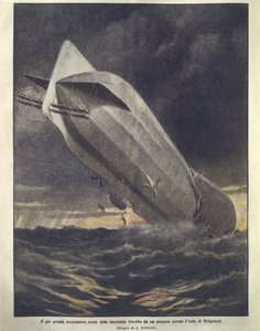 Forsideillustration af tysk krydser, der bliver fejet væk af orkan nær Helgoland Island af Achille Beltrame