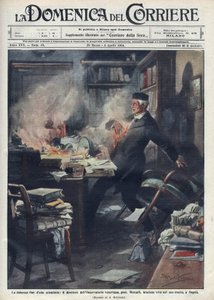 Døde i sit laboratorium i Napoli af Giuseppe Mercalli (1850 -1914), italiensk seismolog og vulkanolog. Illustration af Achille Beltrame til "" La domenica del corriere""". 1914. af Achille Beltrame