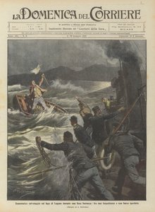 Dramatisk redningsaktion på Lugano-søen under en storm mellem en torpedobåd og en forlist båd af Achille Beltrame