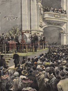 Lodtrækning af Milano-lotteriet i 1907. illustration af Achille Beltrame. af Achille Beltrame