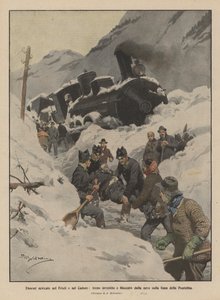Kæmpe snefald i Friuli og Cadore, tog kørt over og blokeret af sne på Pontebba-linjen af Achille Beltrame