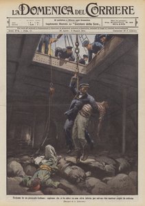 Heltemod på et italiensk dampskib, hvor kaptajnen sænker sig ned i et inficeret lastrum for at redde to? af Achille Beltrame