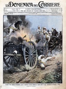 Eksplosion af en artillerikasse nær Capannori (Lucca) under overførslen af det 7. artilleriregiment fra Volterra til Pisa. Illustration af Beltrame. "" La Domenica del corriere"". 15-23/08/1909. af Achille Beltrame